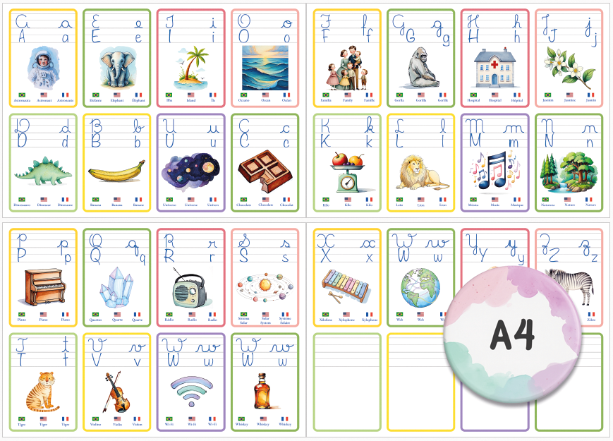 Flashcards Trilingual A–Z (A4)